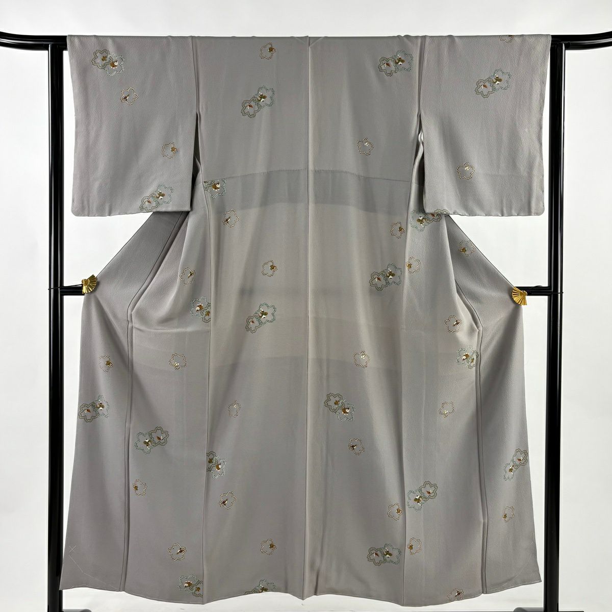 小紋 身長152cm 袖長62.5cm S 雙層 櫻花 玩具 金彩裝飾 灰色 純蠶絲 秀品級