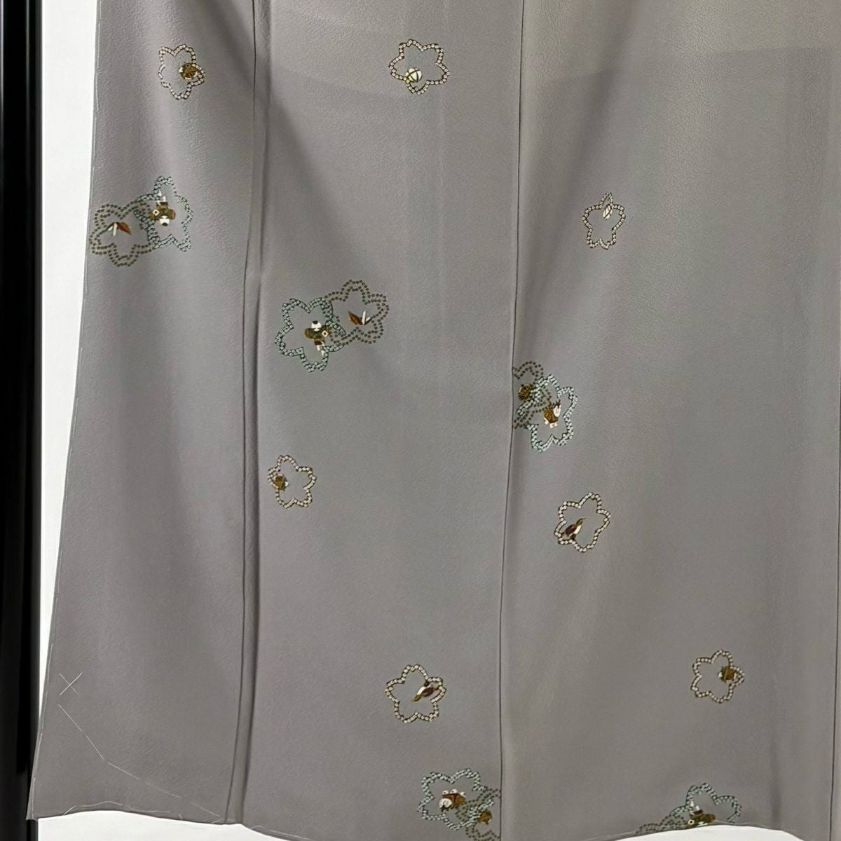 小紋 身長152cm 袖長62.5cm S 雙層 櫻花 玩具 金彩裝飾 灰色 純蠶絲 秀品級