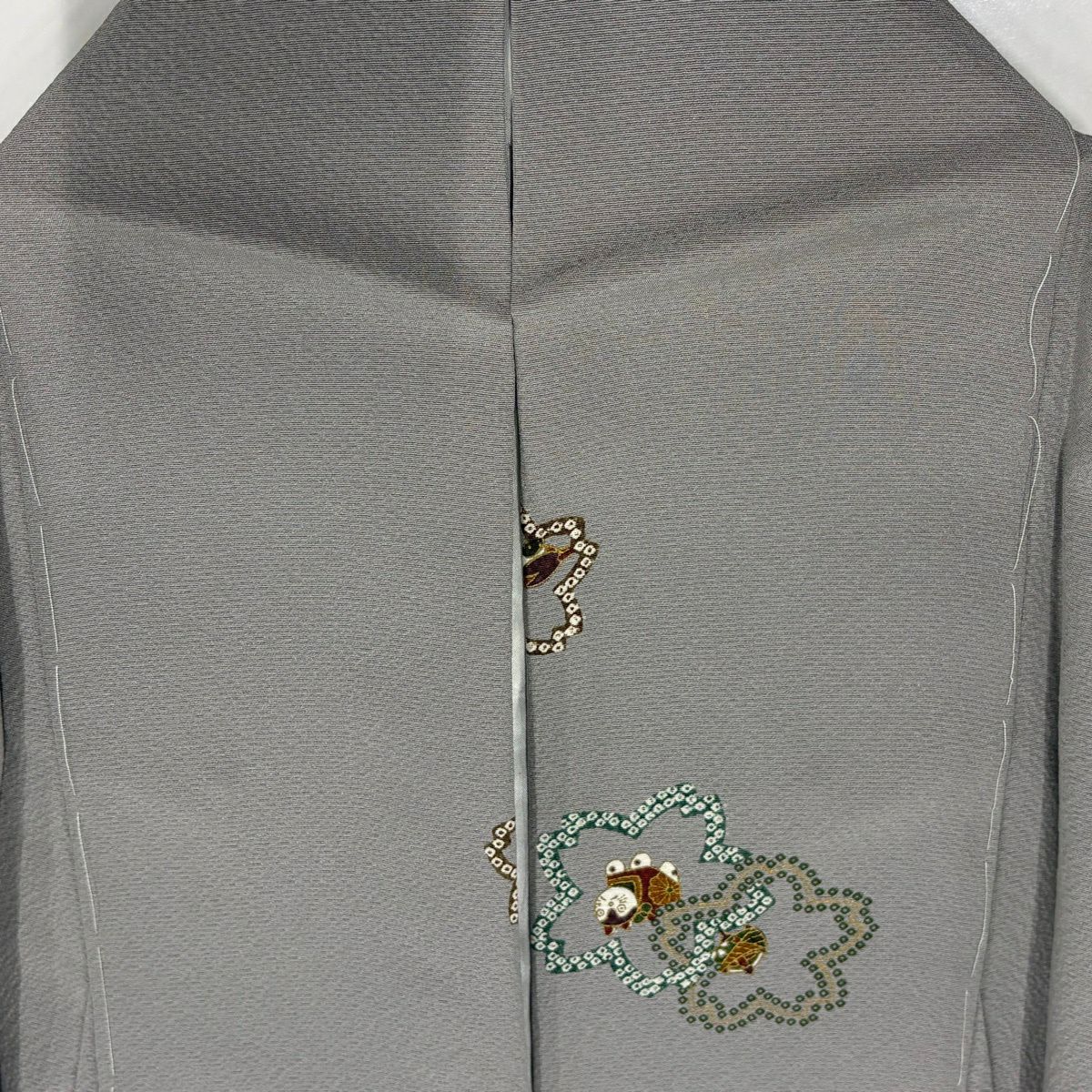 小紋 身長152cm 袖長62.5cm S 雙層 櫻花 玩具 金彩裝飾 灰色 純蠶絲 秀品級