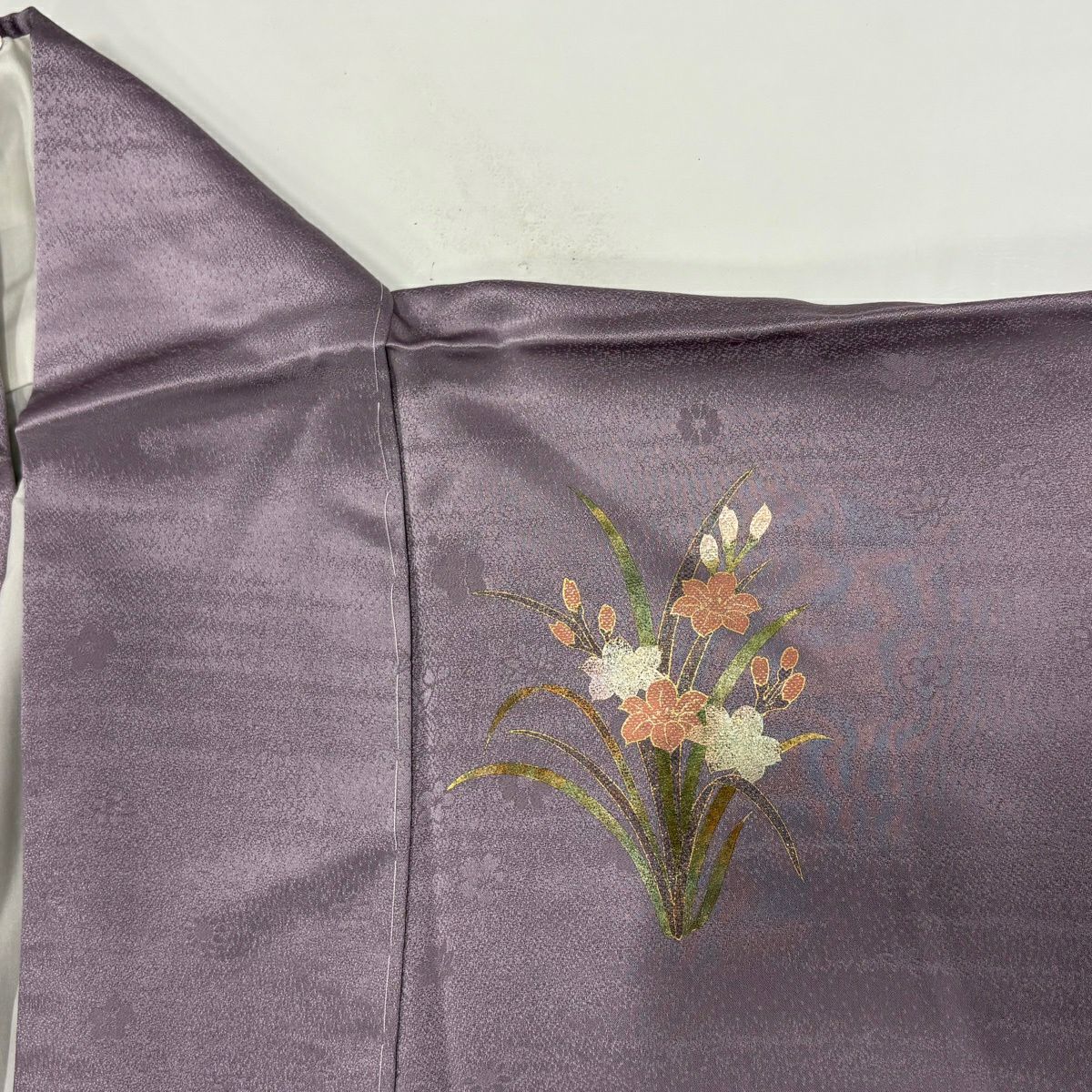訪問服 身長160cm 袖長62cm S 雙層 花籠 波 金銀彩 染分 灰紫 純蠶絲 秀品級