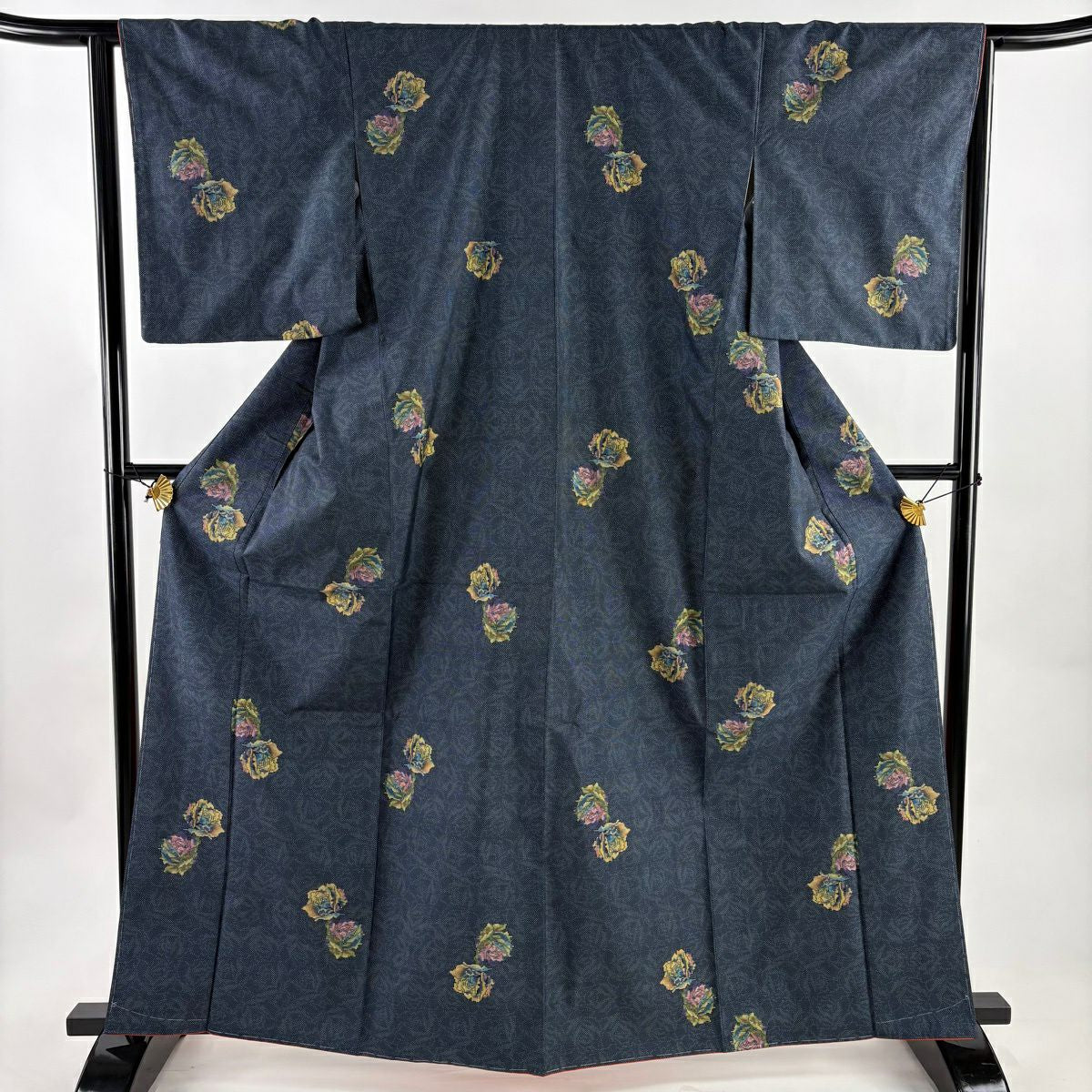【美品】 紬織 身長164cm 袖長65cm M 雙層 薔薇 青灰 純蠶絲 秀品級