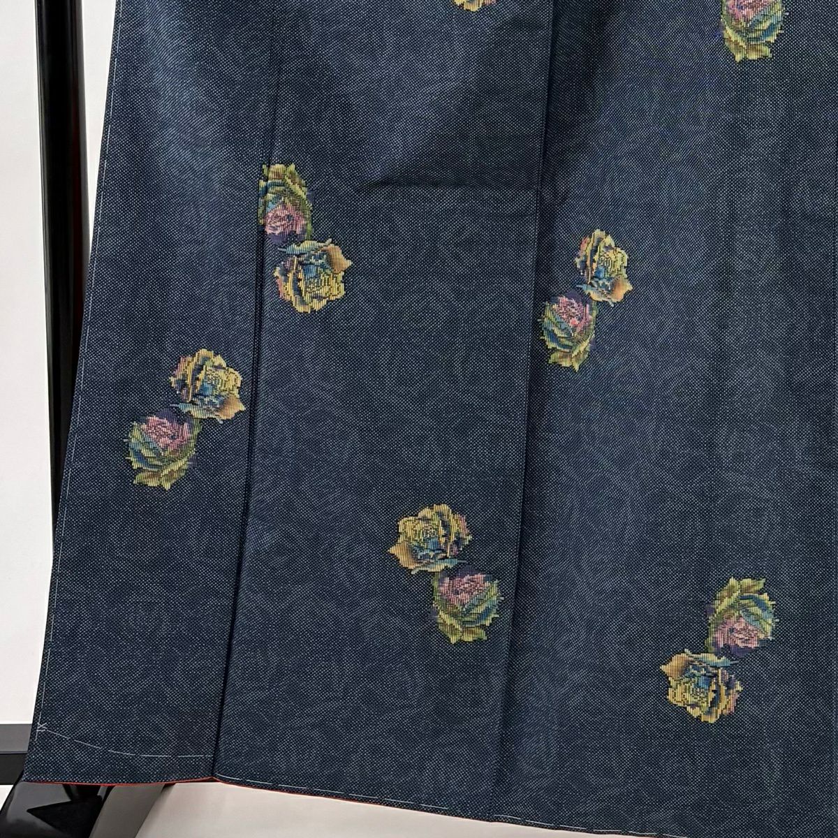 【美品】 紬織 身長164cm 袖長65cm M 雙層 薔薇 青灰 純蠶絲 秀品級