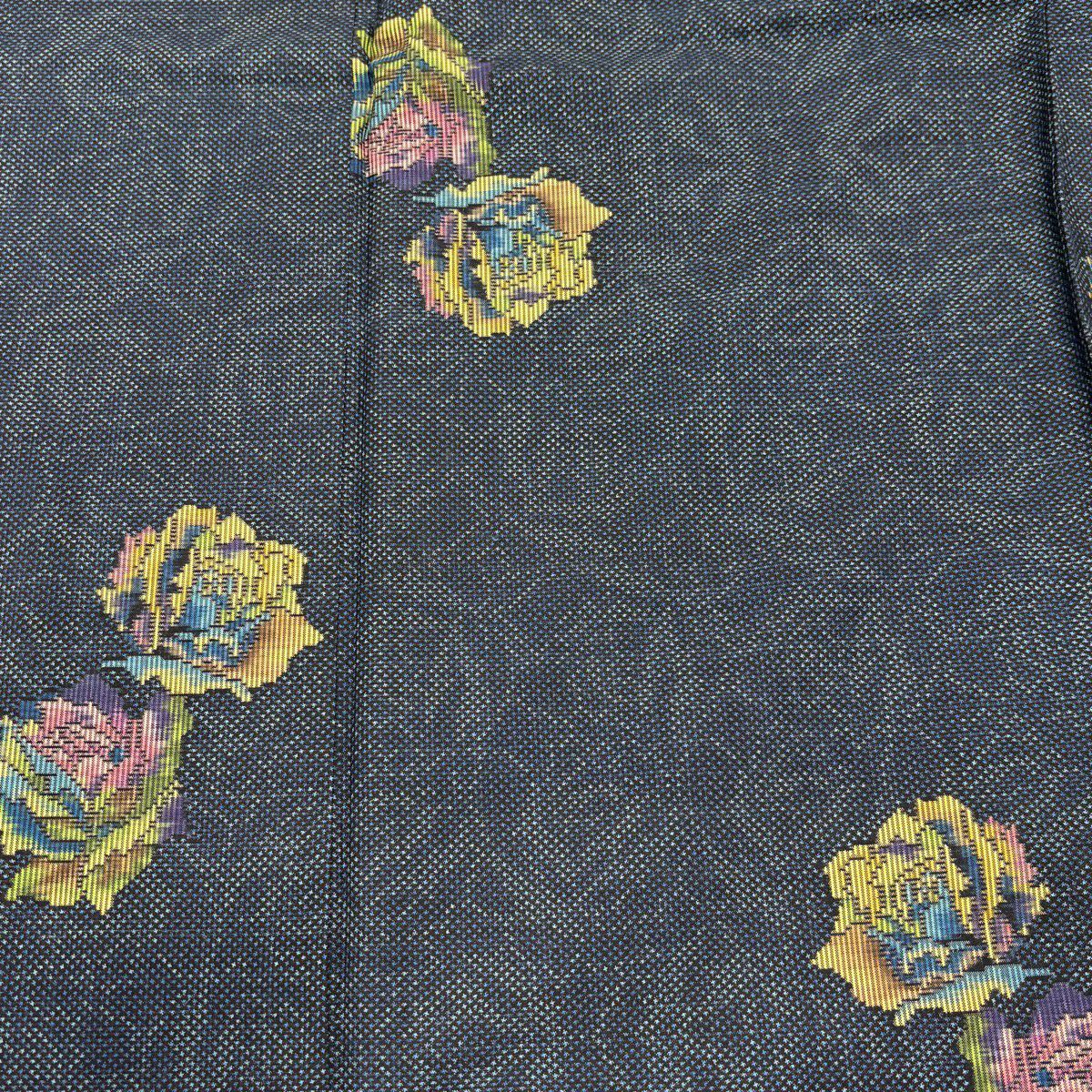 【美品】 紬織 身長164cm 袖長65cm M 雙層 薔薇 青灰 純蠶絲 秀品級