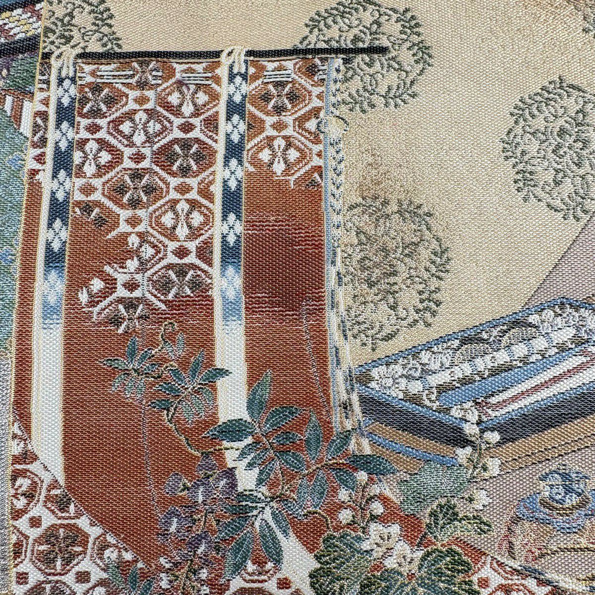 袋帶 秀品級 色紙 幾帳 金絲 金金箔 薄小豆 六通 純蠶絲