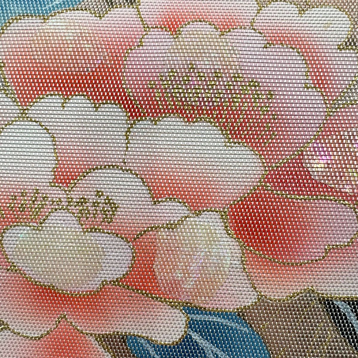 名古屋帶 秀品級 色紙 牡丹 螺鈿 金銀彩 奶油色 純蠶絲