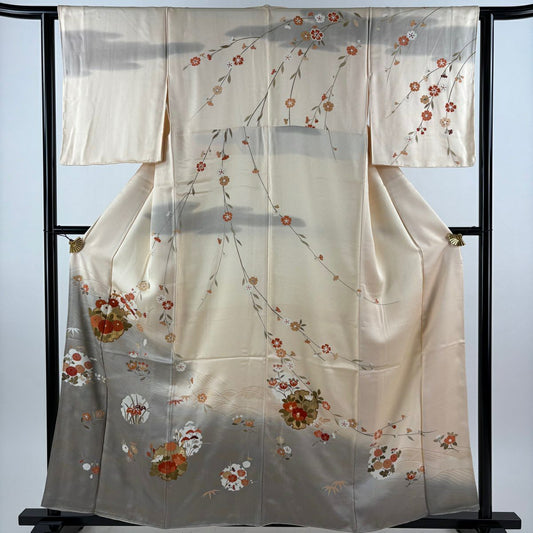 訪問服 身長158.5cm 袖長63cm S 雙層 雪輪 草花紋紋 金彩裝飾 漸層 淺橙色 純蠶絲 優品級