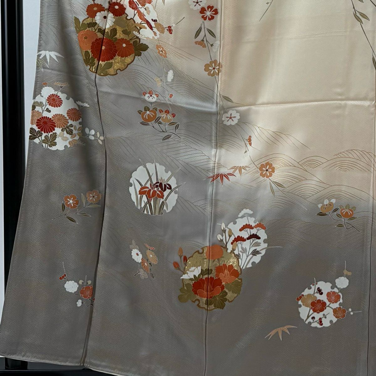 訪問服 身長158.5cm 袖長63cm S 雙層 雪輪 草花紋紋 金彩裝飾 漸層 淺橙色 純蠶絲 優品級