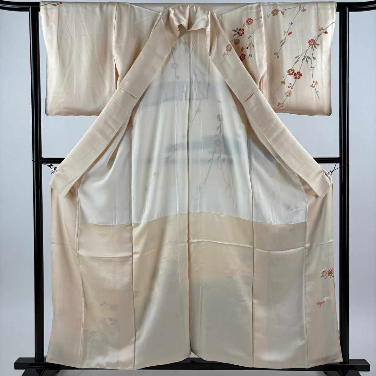 訪問服 身長158.5cm 袖長63cm S 雙層 雪輪 草花紋紋 金彩裝飾 漸層 淺橙色 純蠶絲 優品級