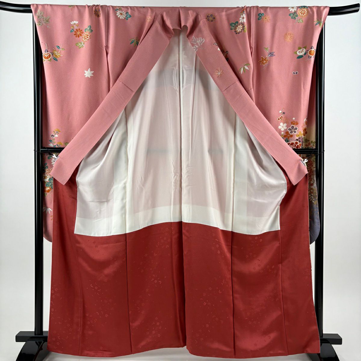 振袖禮服 身長165cm 袖長69.5cm L 雙層 花車 萬幕 金銀彩 漸層 粉色 純蠶絲 優品級