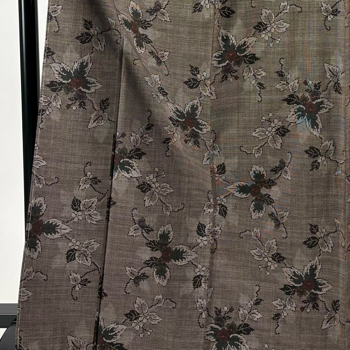 【美品】 紬織織 身長167.5cm 袖長65.5cm M 雙層 草花紋紋 焦茶 純蠶絲 秀品級