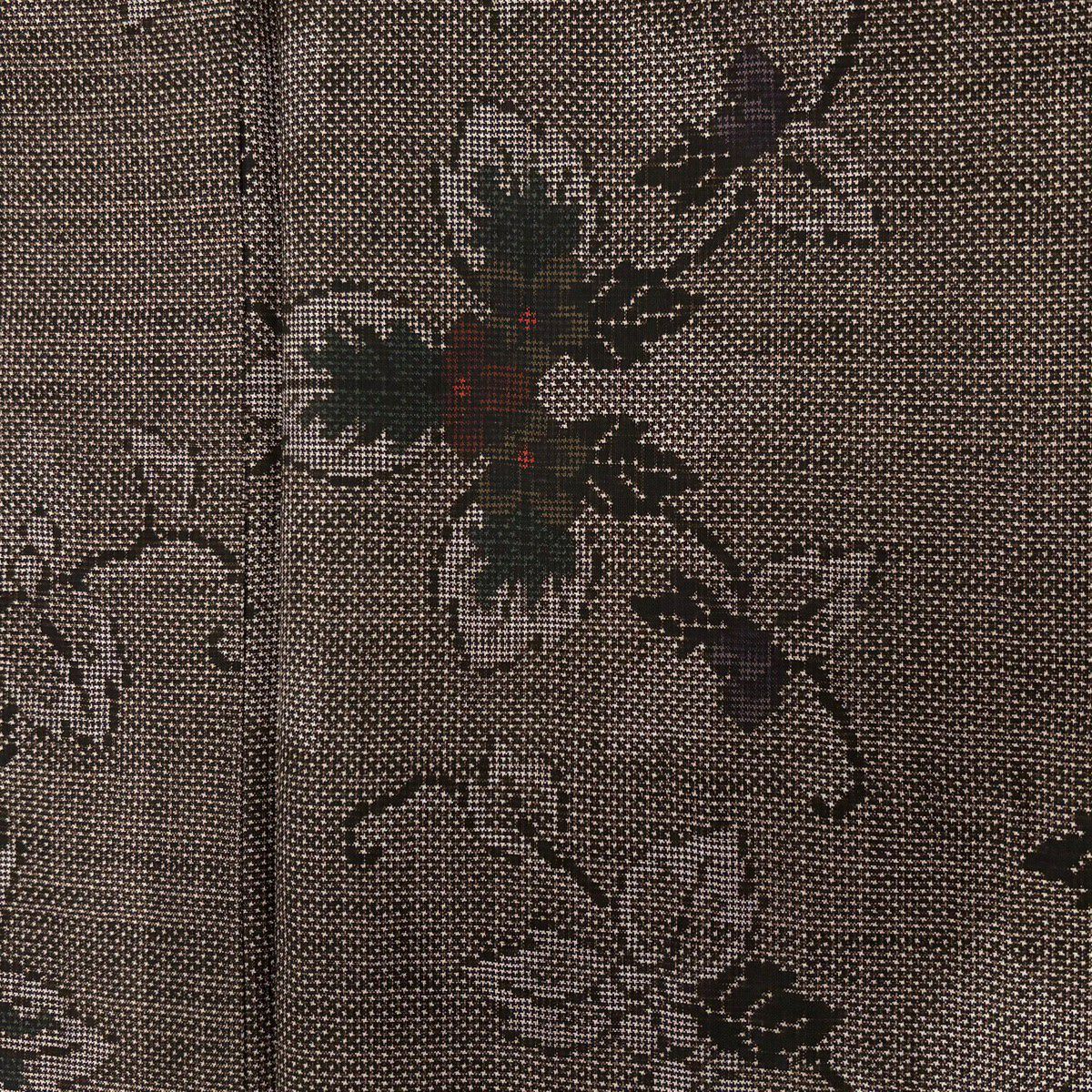 【美品】 紬織織 身長167.5cm 袖長65.5cm M 雙層 草花紋紋 焦茶 純蠶絲 秀品級