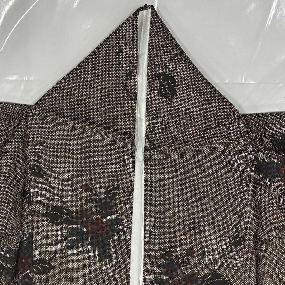 【美品】 紬織織 身長167.5cm 袖長65.5cm M 雙層 草花紋紋 焦茶 純蠶絲 秀品級