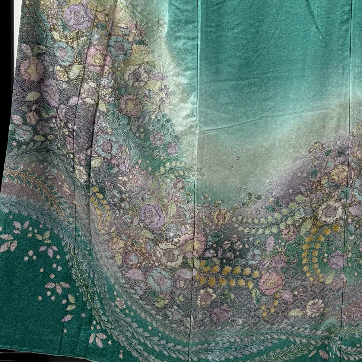 訪問服 身長157cm 袖長65.5cm M 雙層 辻花染 金銀彩 絞染 青綠 純蠶絲 秀品級