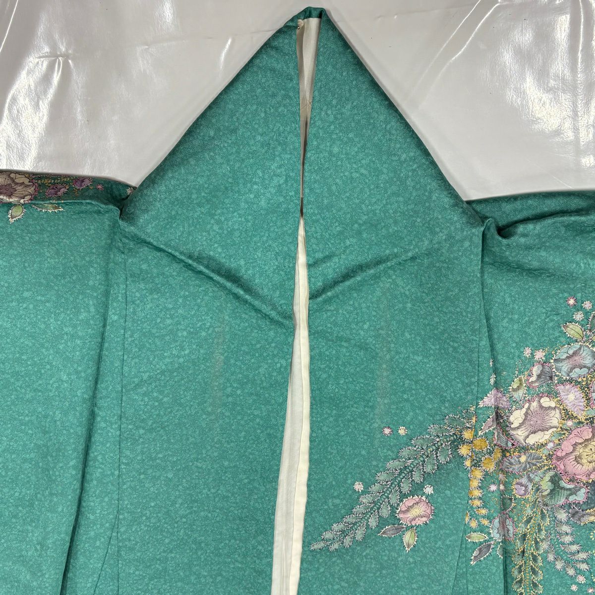 訪問服 身長157cm 袖長65.5cm M 雙層 辻花染 金銀彩 絞染 青綠 純蠶絲 秀品級