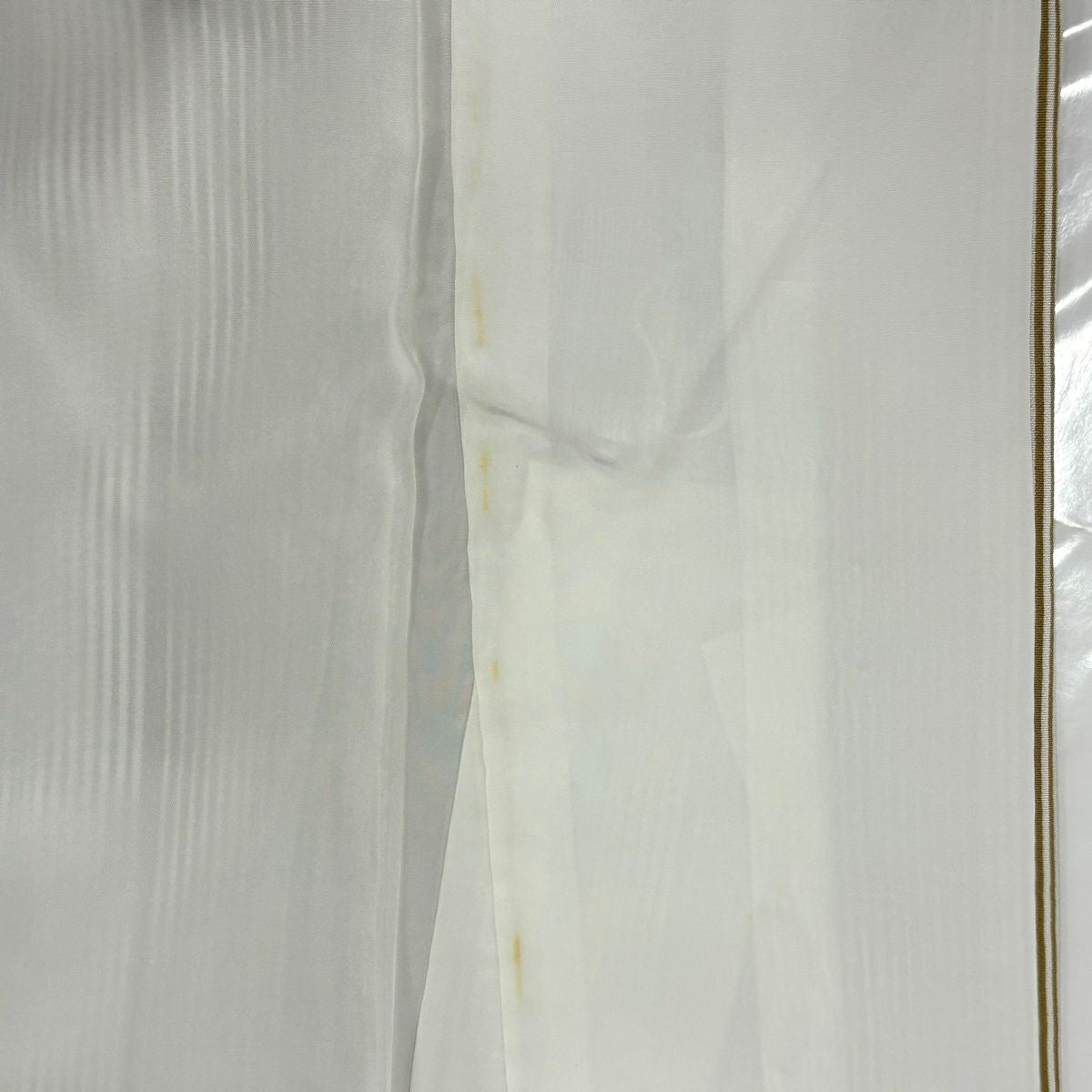 【美品】 小紋 身長156cm 袖長62.5cm S 雙層 櫻花 垂直條紋 黃土色 純蠶絲 優品級