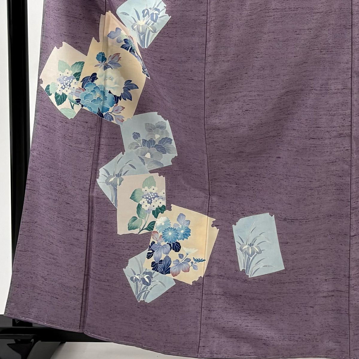 【美品】 付下 身長162.5cm 袖長65cm M 雙層 紬織織 破れ色紙 草花紋紋 紫 純蠶絲 秀品級