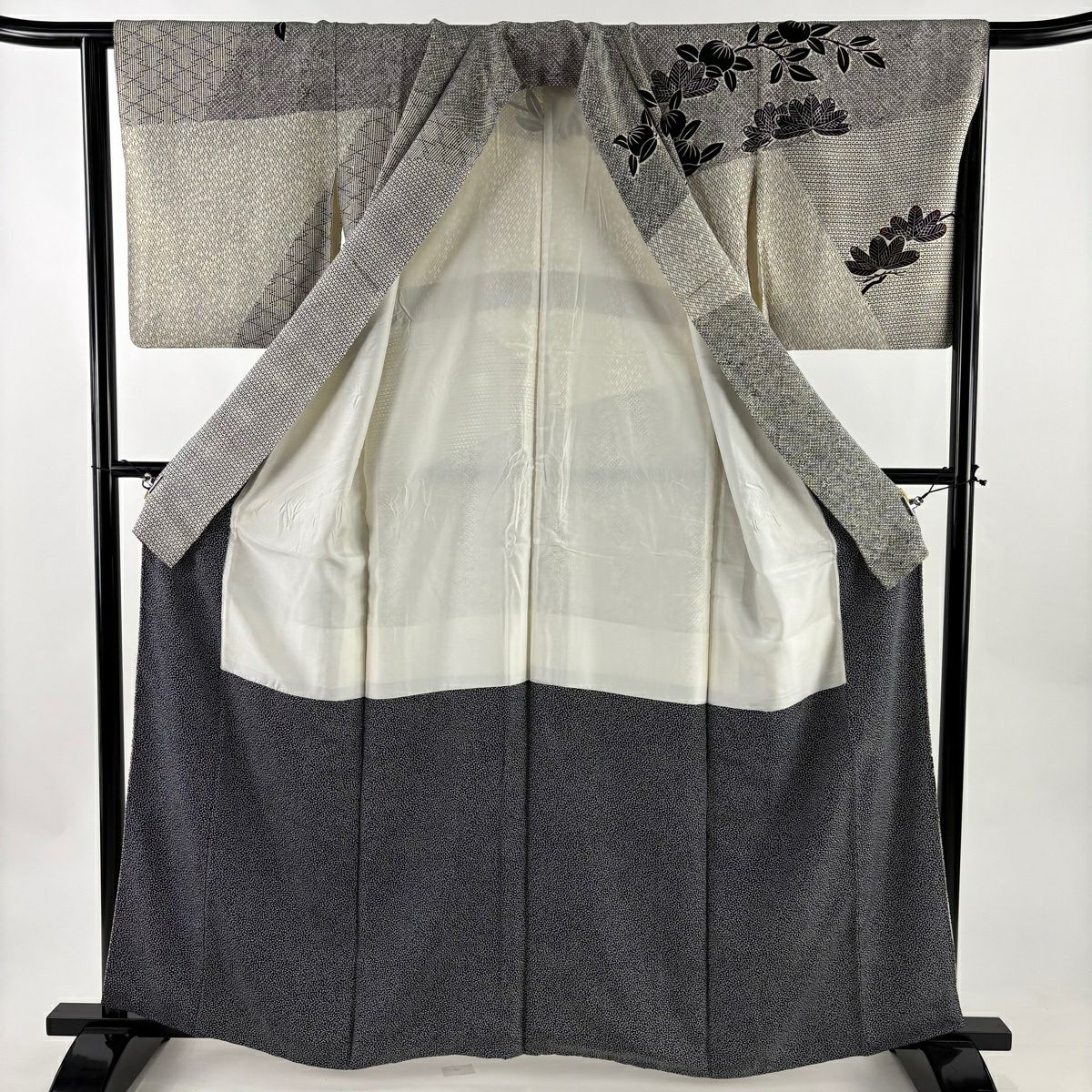 訪問服 身長163.5cm 袖長64.5cm M 雙層 コシノヒロコ 落款あり 笠松樹 橘 金銀彩 灰白 純蠶絲 秀品級