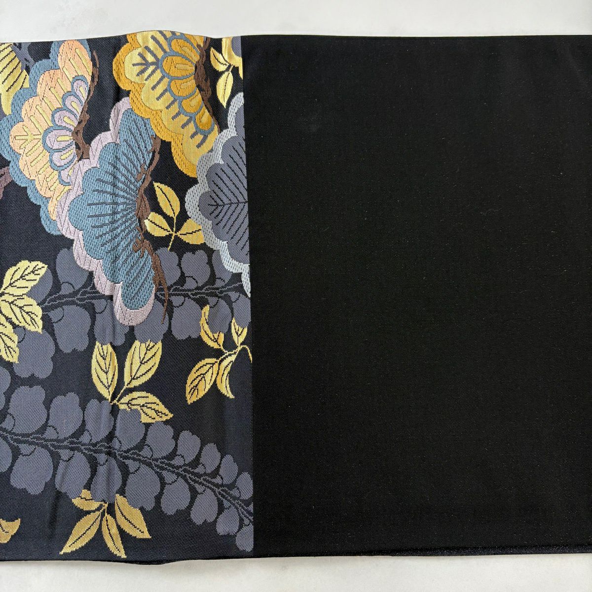 袋帶 秀品級 笠松樹 金金箔 唐織 墨 深藍 六通 純蠶絲