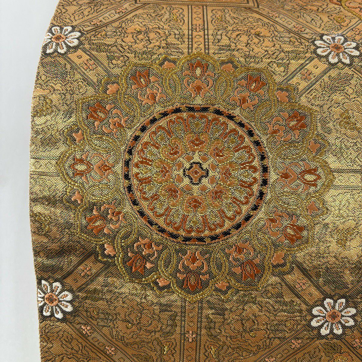 【美品】 袋帶 秀品級 華紋 草花紋 金絲 金金箔 金色 六通 純蠶絲