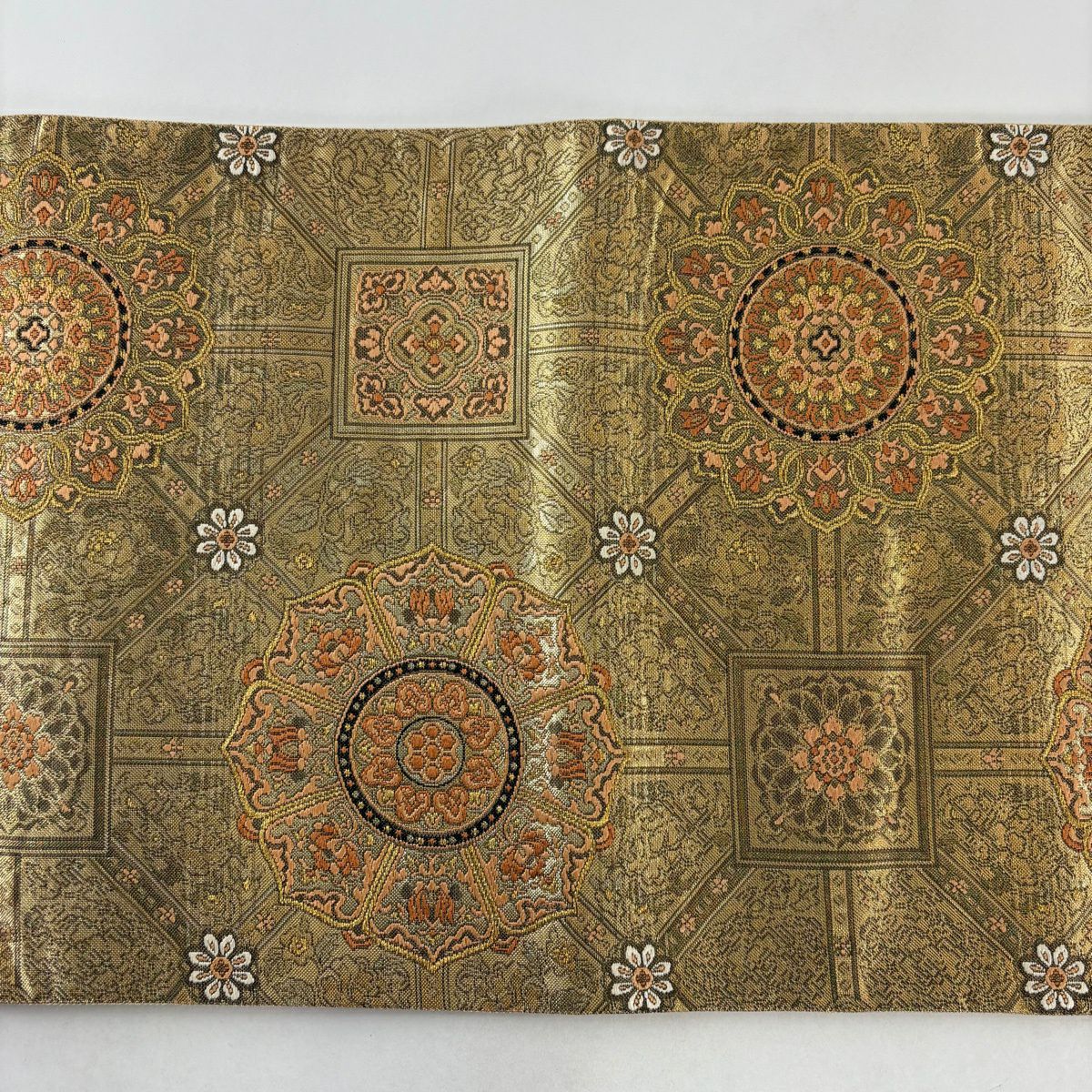 【美品】 袋帶 秀品級 華紋 草花紋 金絲 金金箔 金色 六通 純蠶絲