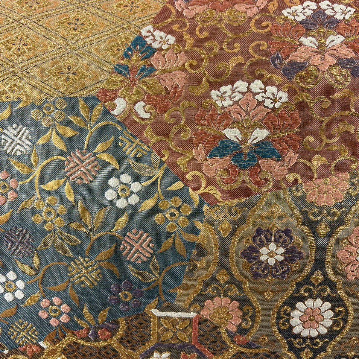 【美品】 袋帶 秀品級 草花紋紋 笹蔓 金絲 金金箔 金色 六通 純蠶絲