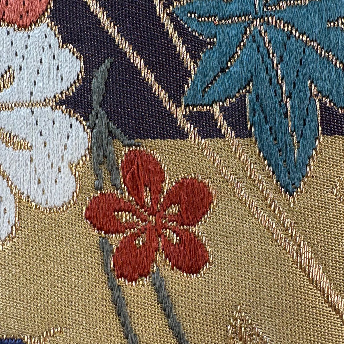 【美品】 袋帶 秀品級 蝶花 櫻花 金金箔 紫 六通 純蠶絲