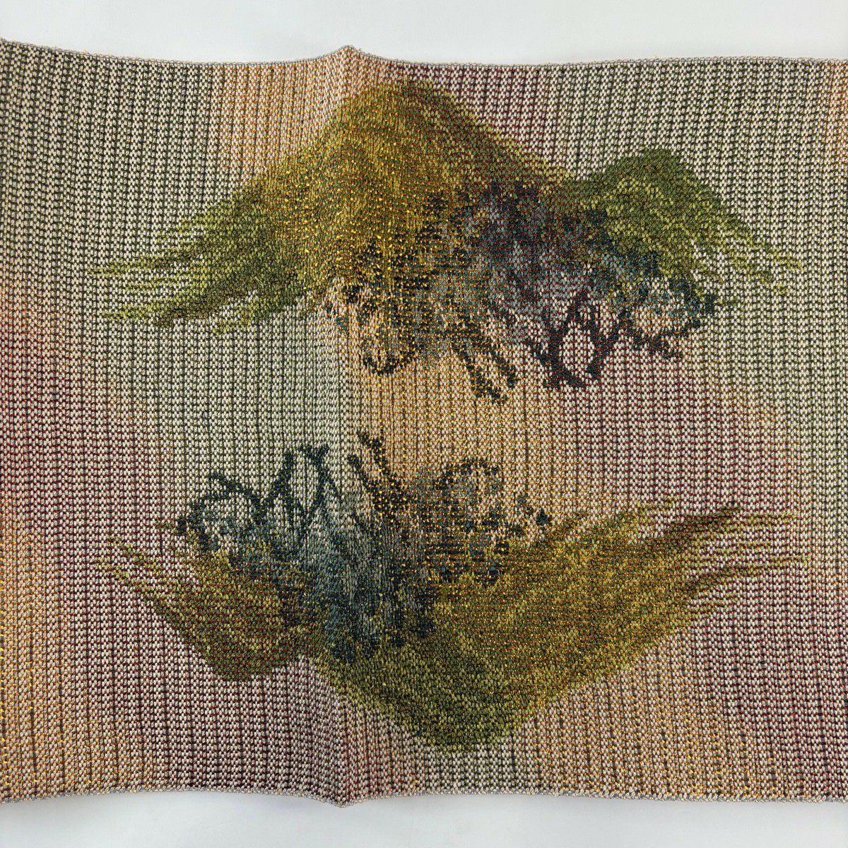 【美品】 袋帶 秀品級 山 樹木 金金箔 茶綠 素材 純蠶絲