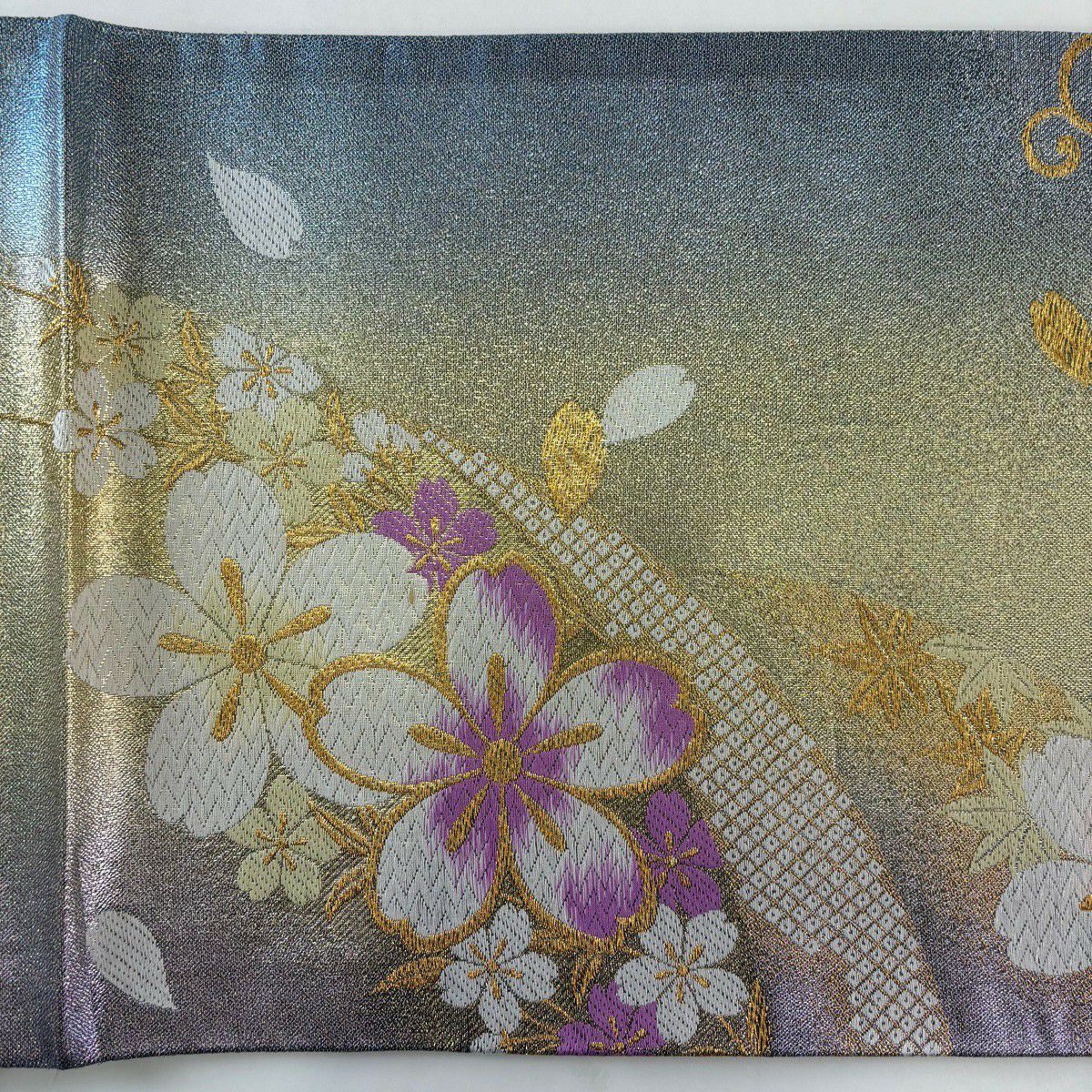 袋帶 秀品級櫻梅花 金銀彩 金金箔 淺紫 六通 純蠶絲