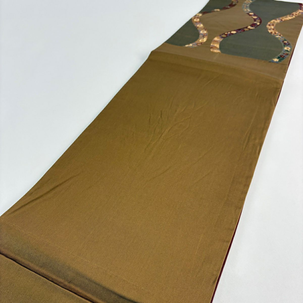 袋帶 秀品級 立涌 松樹 金糸 金金箔 茶 六通 純蠶絲