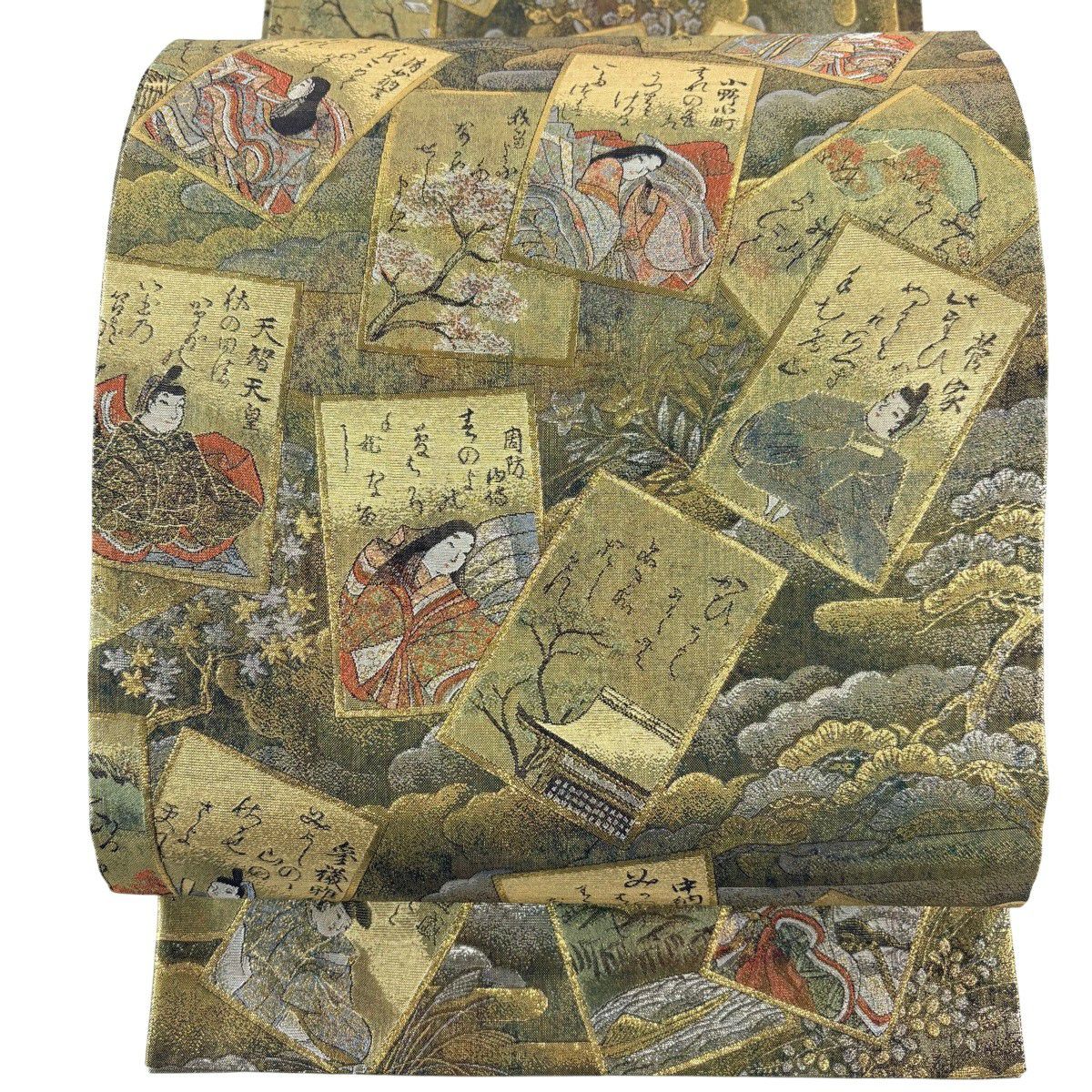 【美品】 袋帶 秀品級 牌子 人物 金金箔 金色 大鼓圖案 純蠶絲