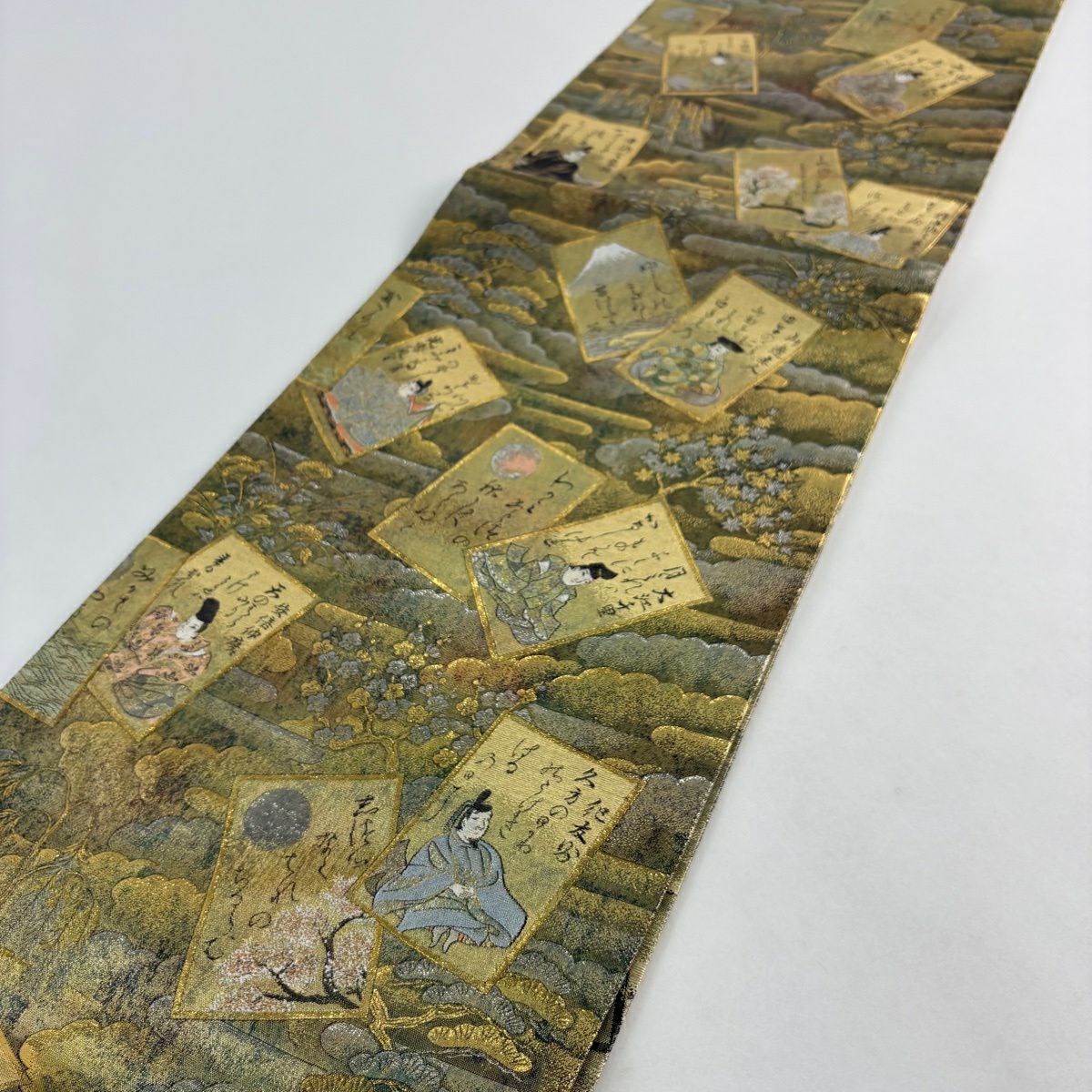 【美品】 袋帶 秀品級 牌子 人物 金金箔 金色 大鼓圖案 純蠶絲