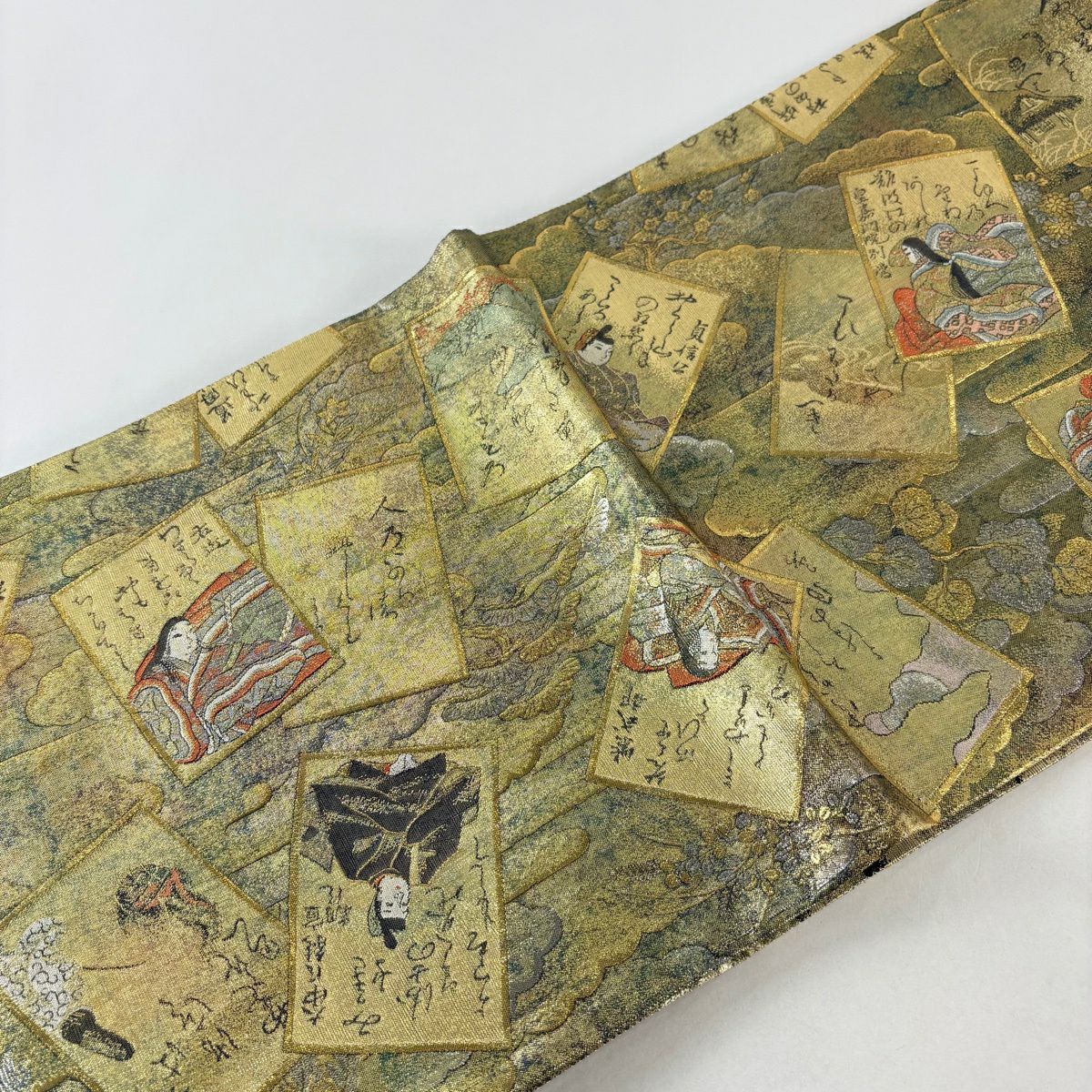 【美品】 袋帶 秀品級 牌子 人物 金金箔 金色 大鼓圖案 純蠶絲