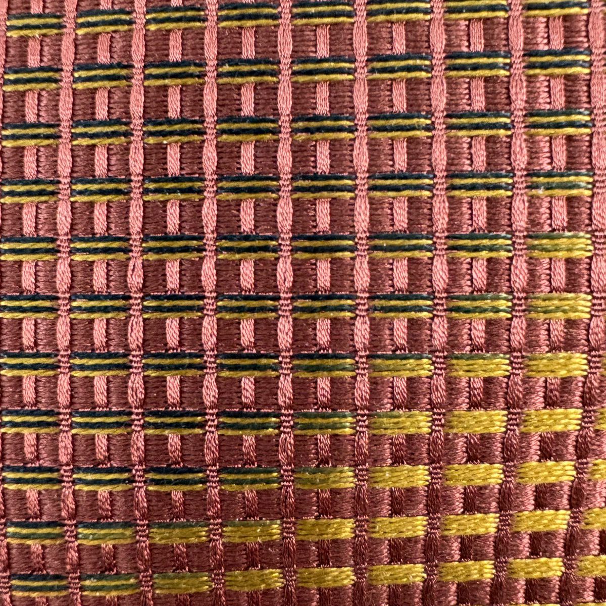 【美品】 袋帶 秀品級 幾何學圖案 小豆色 全通 純蠶絲
