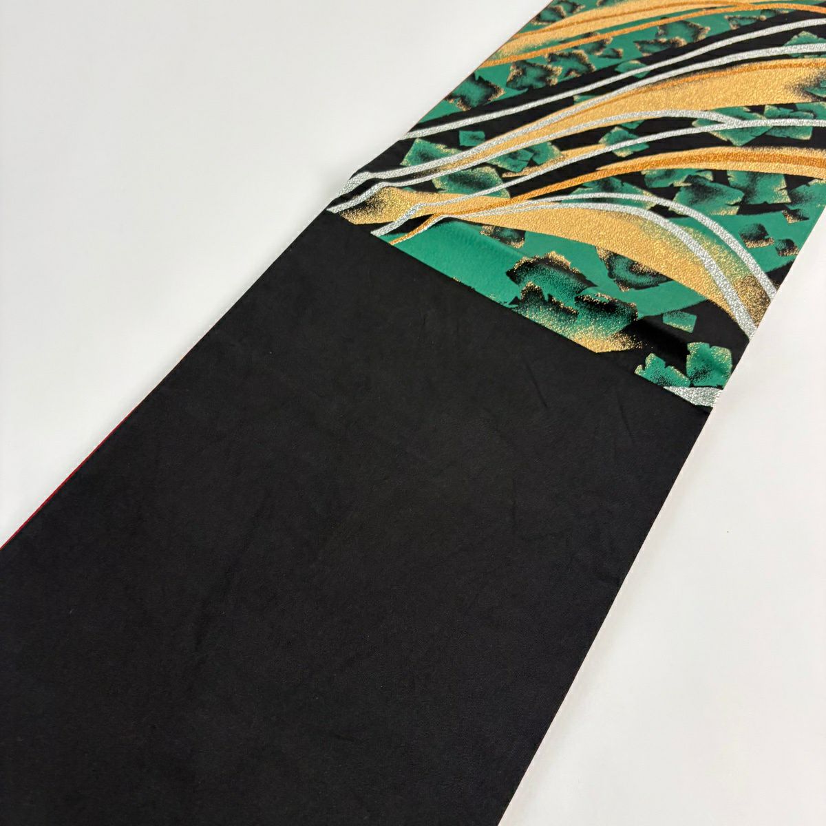 【美品】 袋帶 秀品級 金金箔散佈 幾何圖案 金金箔 黑色 六通 純蠶絲