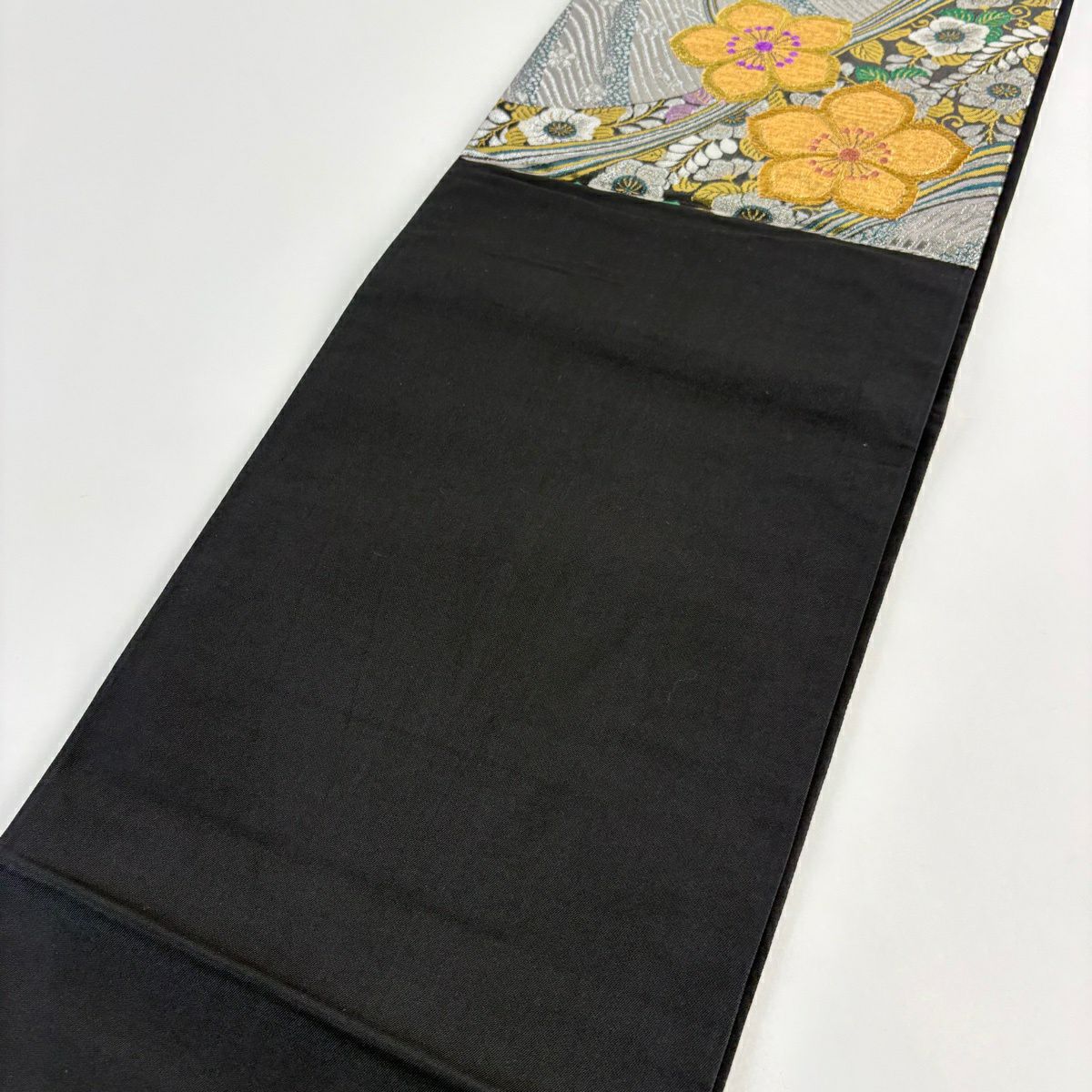 【美品】 袋帶 秀品級 草花紋紋 波 金銀彩 金金箔 銀 六通 純蠶絲