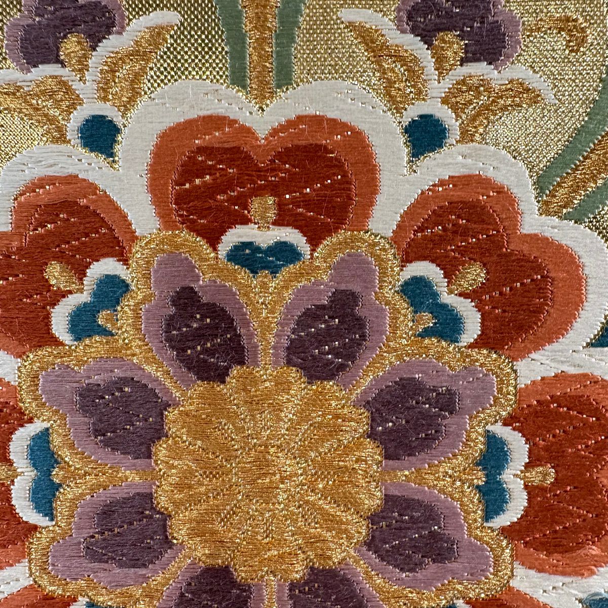 袋帶 秀品級 華紋 寶盡くし 刺繡 金絲 金色 六通 純蠶絲