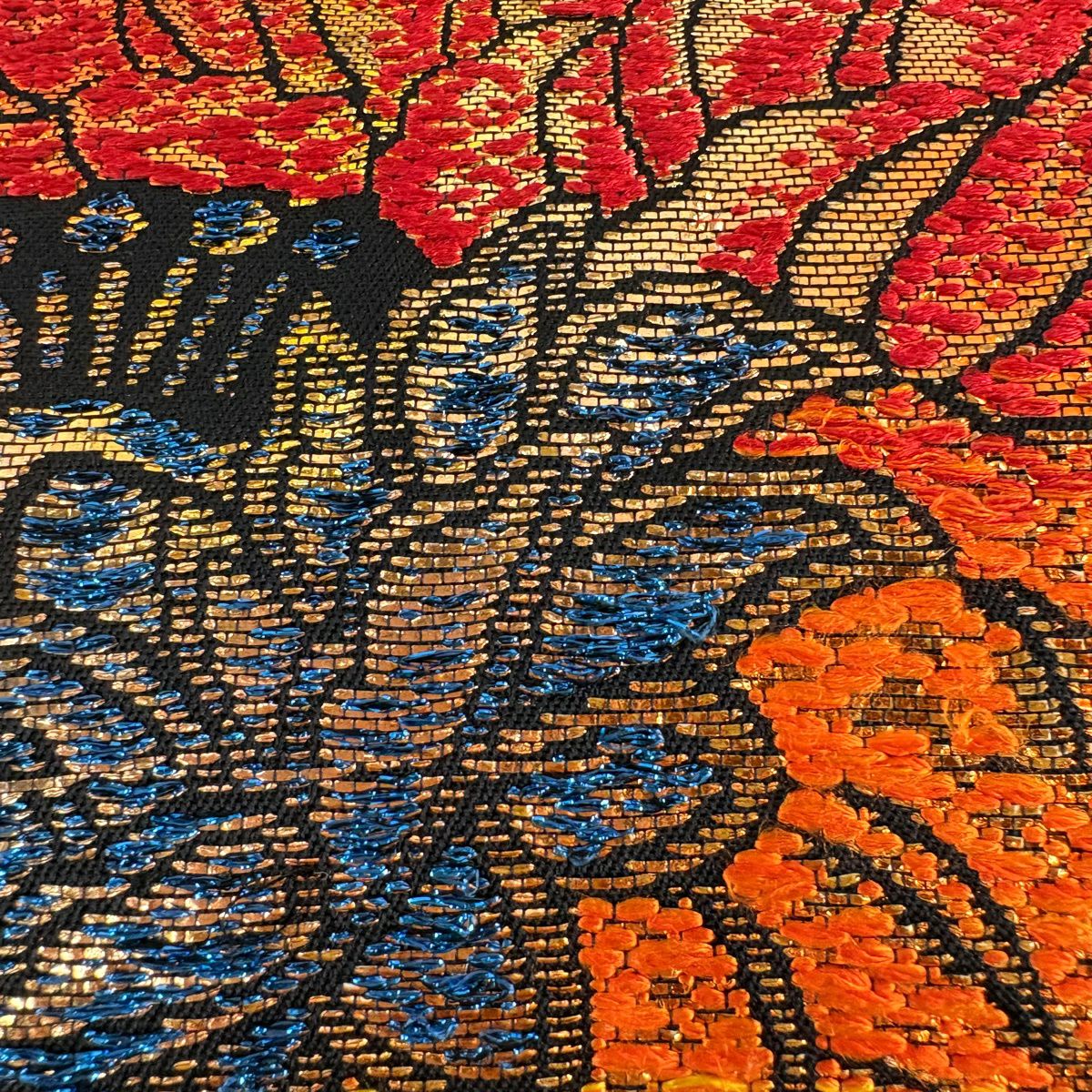 【美品】 袋帶 秀品級 關西仕立 大牡丹印金 金金箔 刺繡 黑 六通 純蠶絲