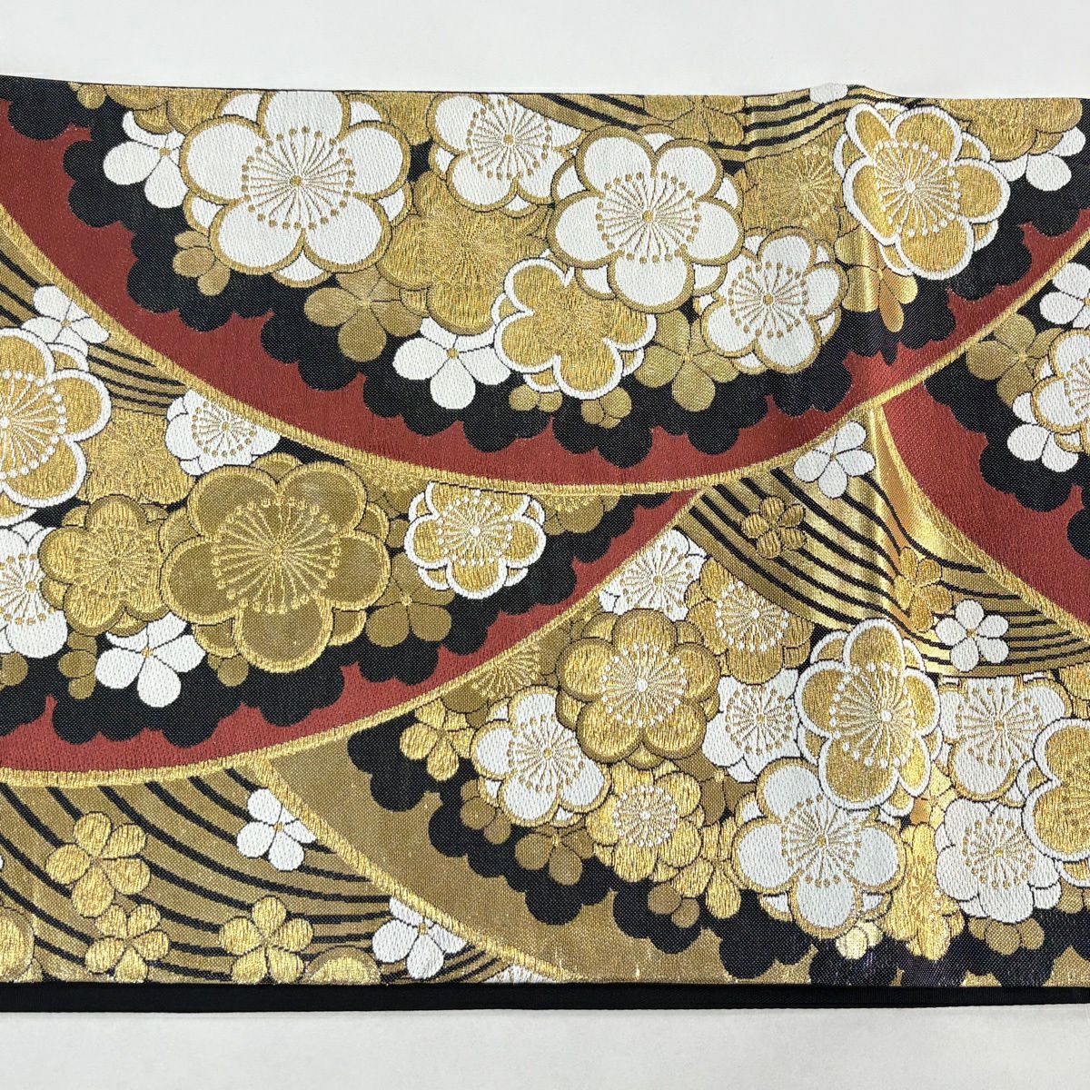 【美品】 袋帶 秀品級 梅花 波 金絲 金金箔 金 六通 純蠶絲