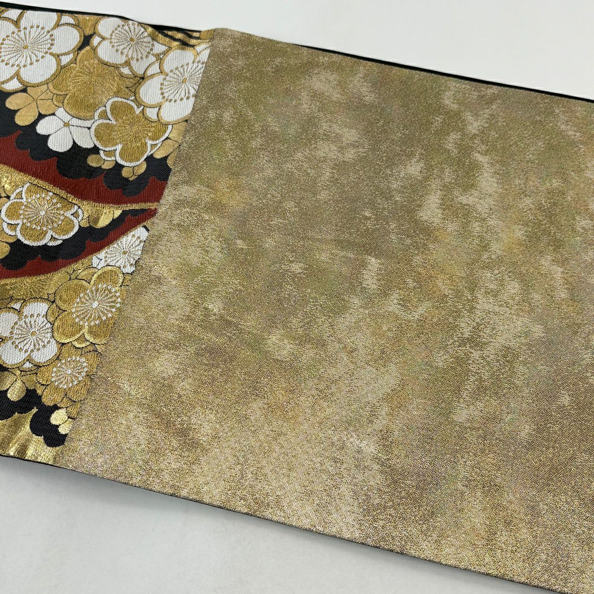 【美品】 袋帶 秀品級 梅花 波 金絲 金金箔 金 六通 純蠶絲