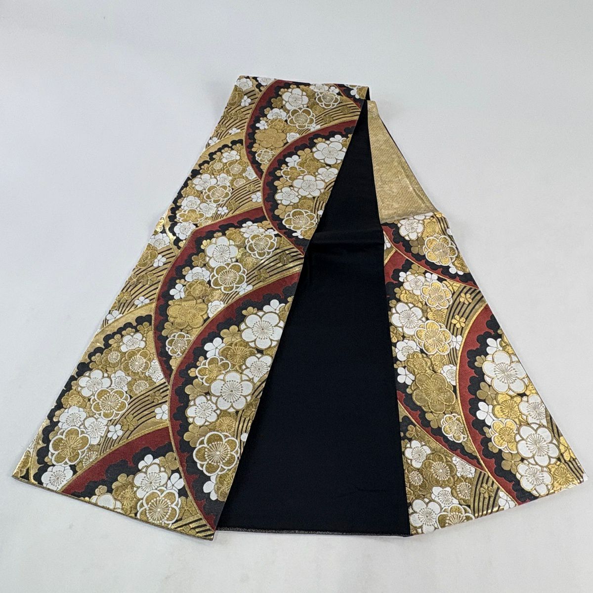 【美品】 袋帶 秀品級 梅花 波 金絲 金金箔 金 六通 純蠶絲