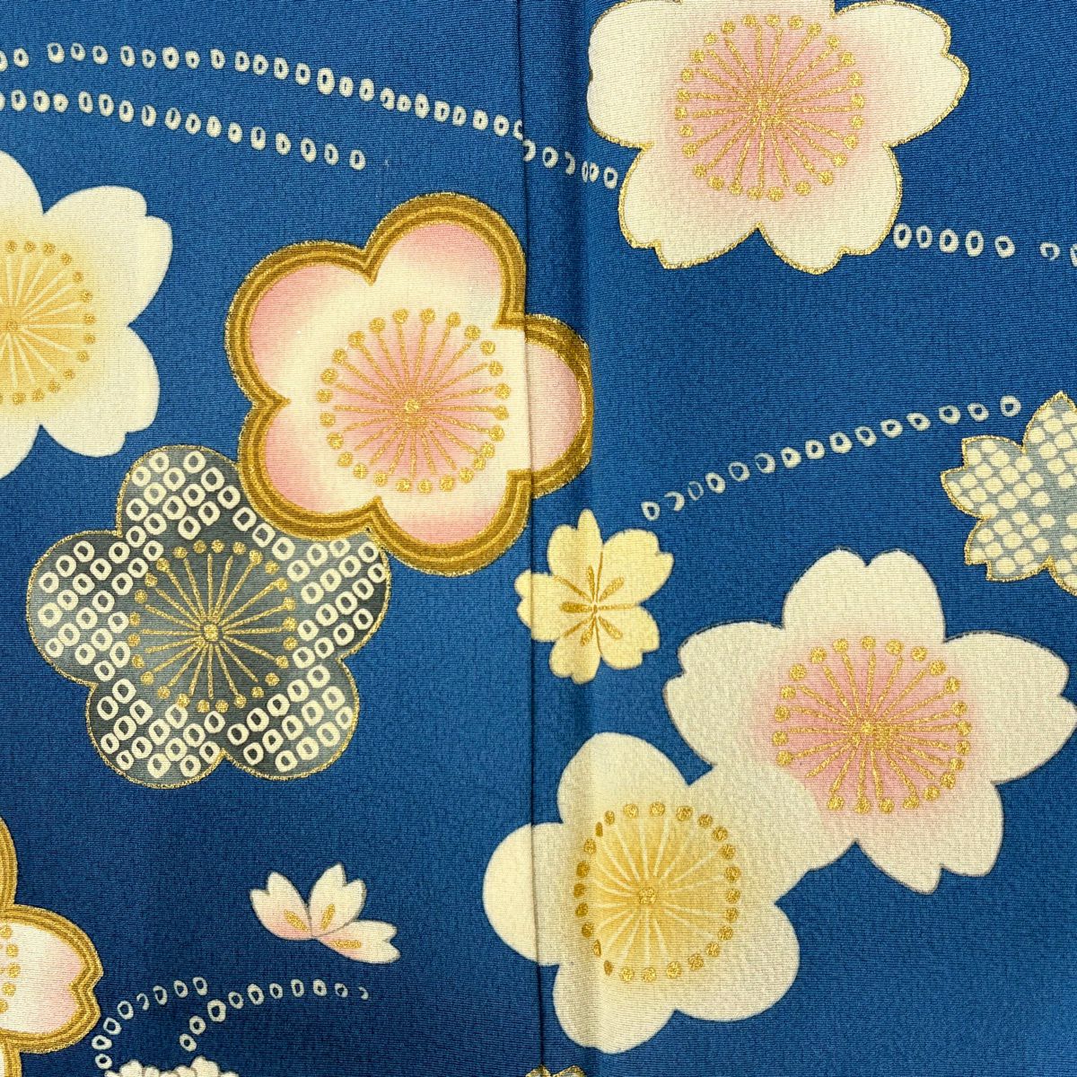振袖禮服 身長156.5cm 袖長67cm M 雙層 梅花 櫻花 金銀彩 漸層 青 純蠶絲 優品級