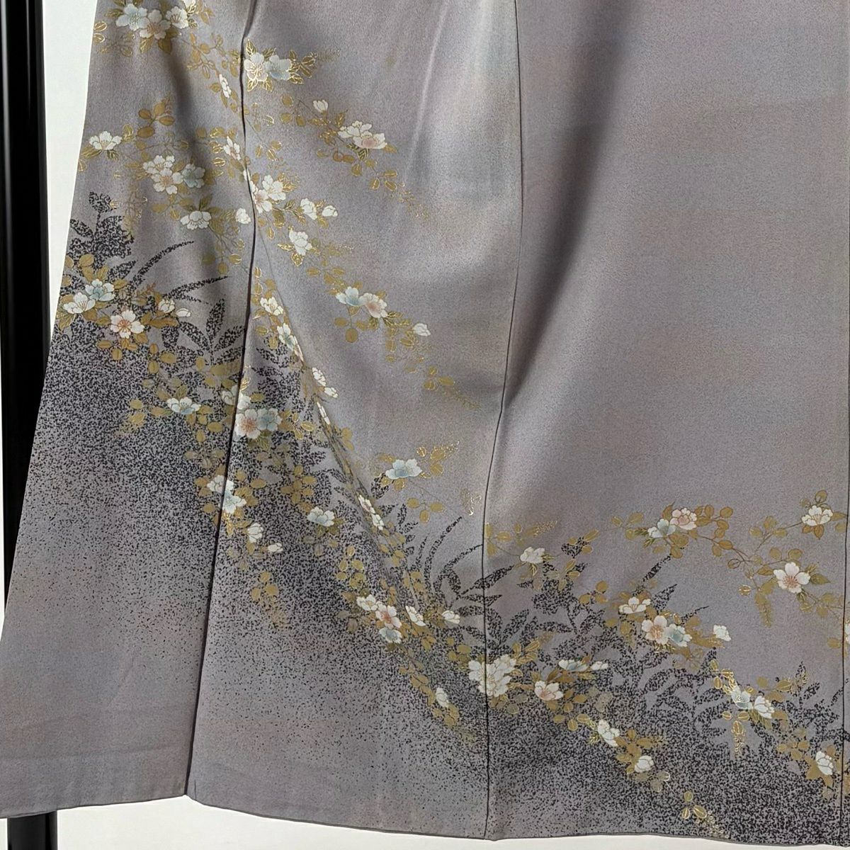 訪問服 身長151.5cm 袖長62.5cm S 雙層 草花紋紋 輪廓 金彩裝飾 漸層 灰色 純蠶絲 優品級