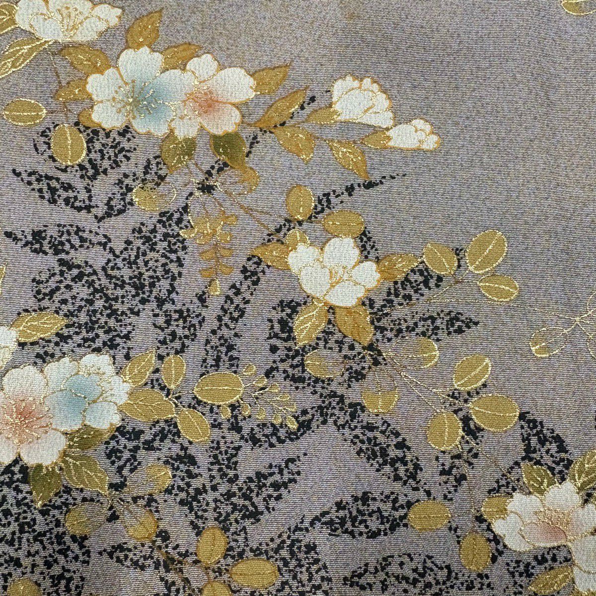 訪問服 身長151.5cm 袖長62.5cm S 雙層 草花紋紋 輪廓 金彩裝飾 漸層 灰色 純蠶絲 優品級