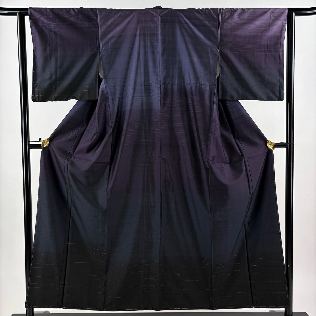 【美品】 付下 身長153.5cm 袖長61cm S 雙層 紬織織 縞 紫 純蠶絲 秀品級