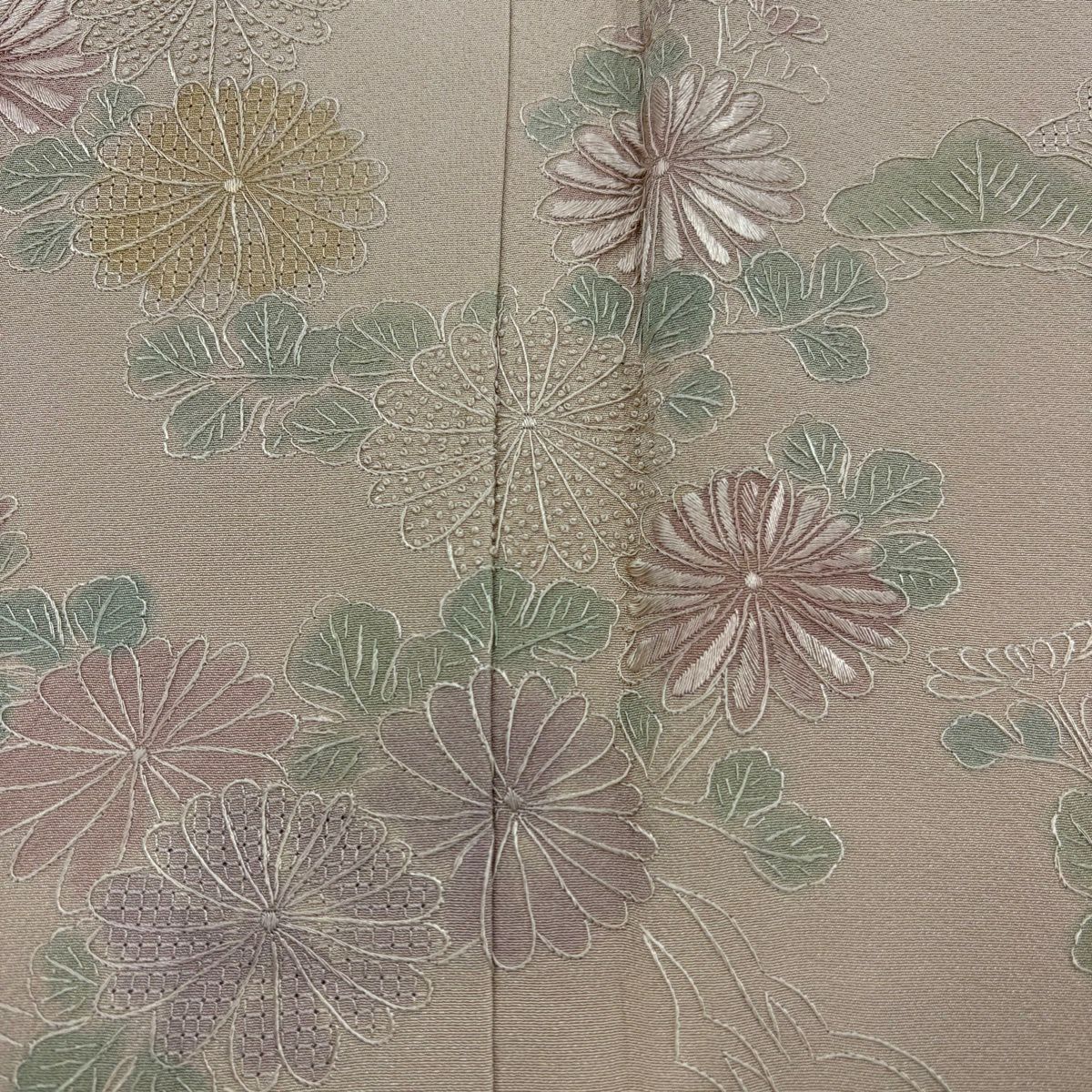 【美品】訪問服 身長150.5cm 袖長62.5cm S 雙層 草花紋紋 流水刺繡 薄茶 純蠶絲 秀品級