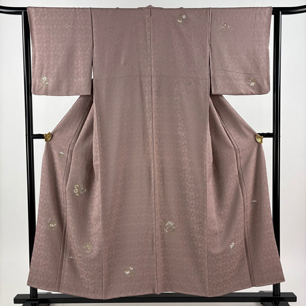 付下 身長155cm 袖長63cm S 雙層 草花紋紋 地紋 金銀彩 刺繡 小豆 純蠶絲 秀品級