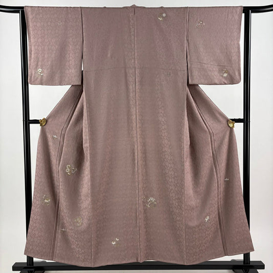 付下 身長155cm 袖長63cm S 雙層 草花紋紋 地紋 金銀彩 刺繡 小豆 純蠶絲 秀品級