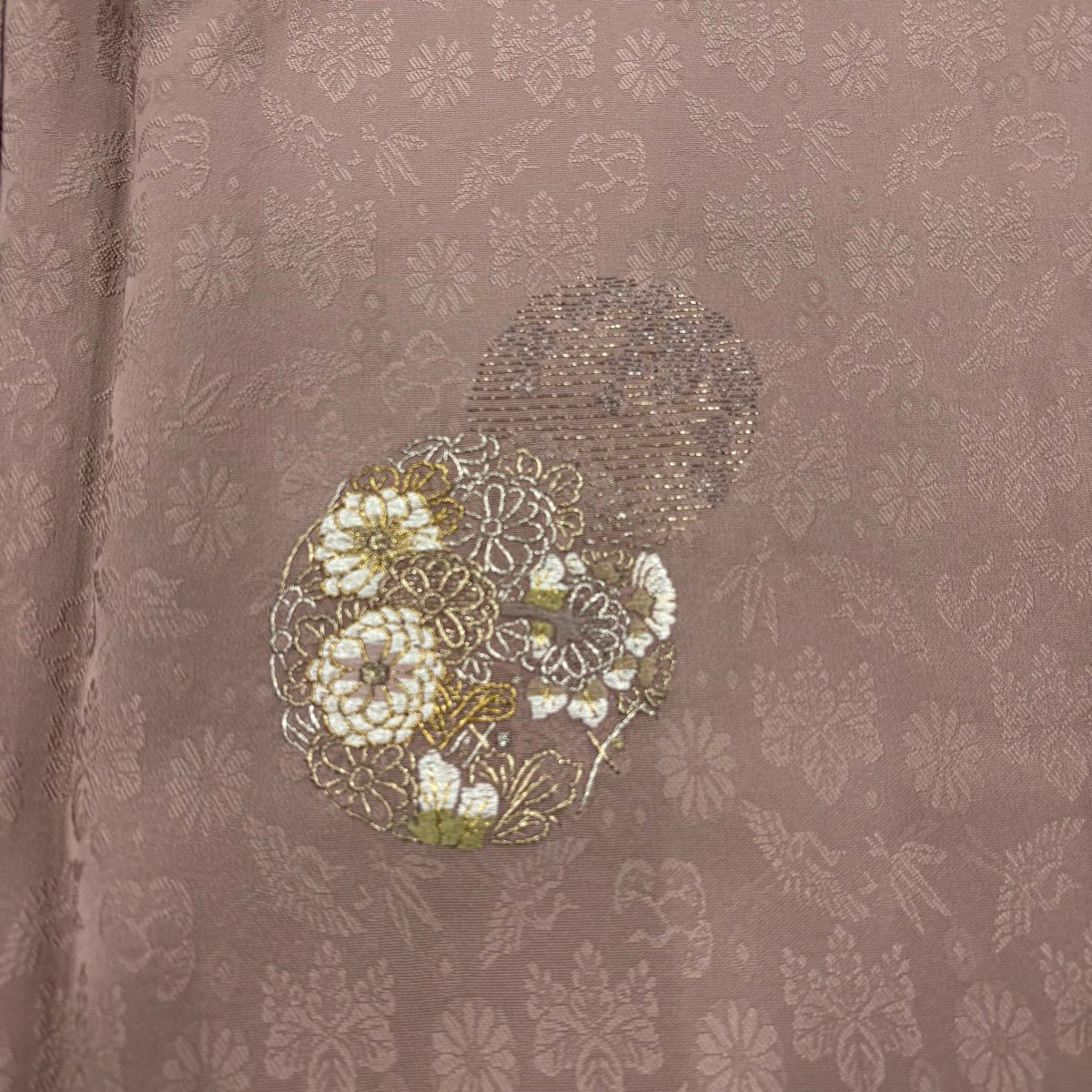 付下 身長155cm 袖長63cm S 雙層 草花紋紋 地紋 金銀彩 刺繡 小豆 純蠶絲 秀品級