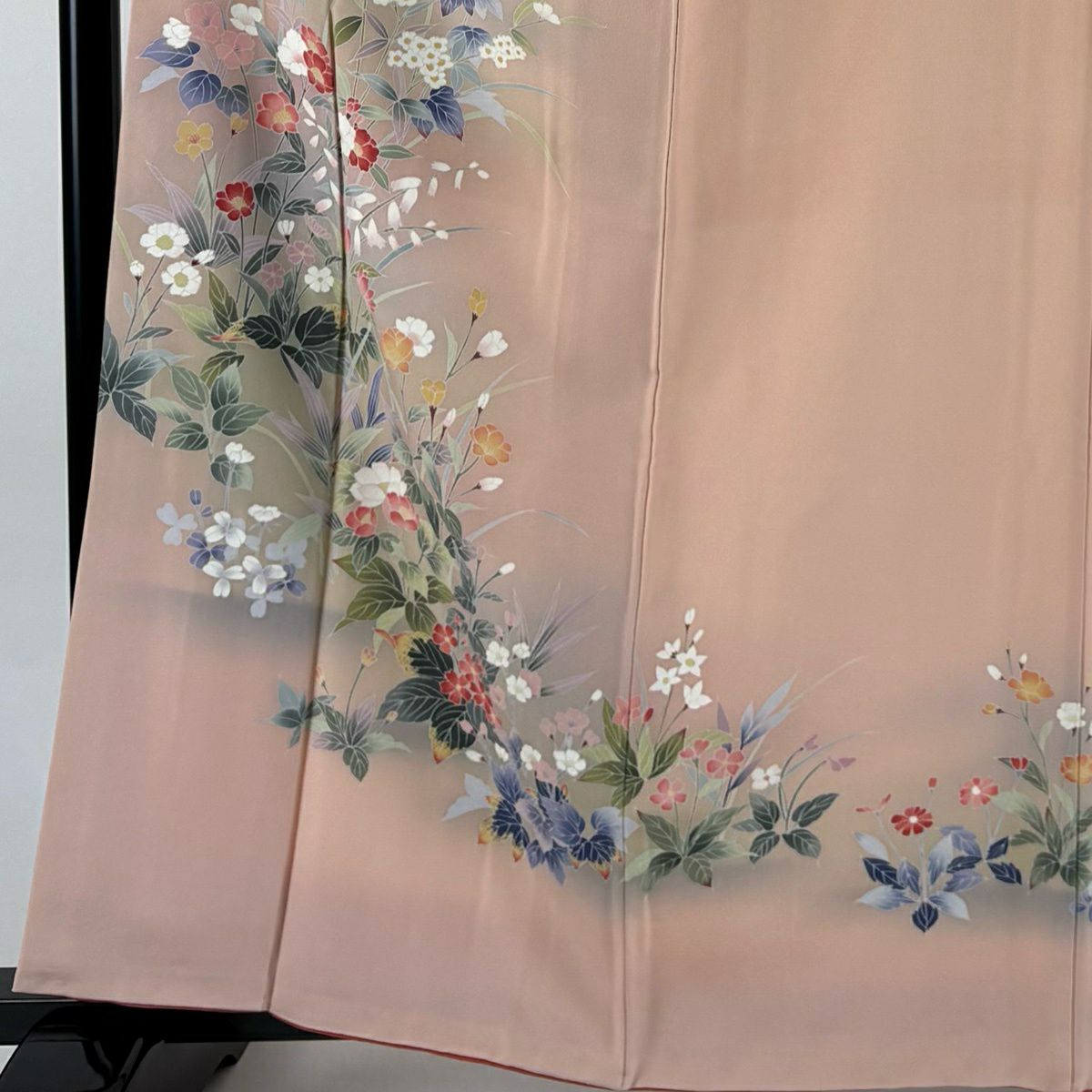 【美品】訪問服 身長164cm 袖長66cm M 雙層 草花紋紋 漸層 鮭粉色 純蠶絲 優品級