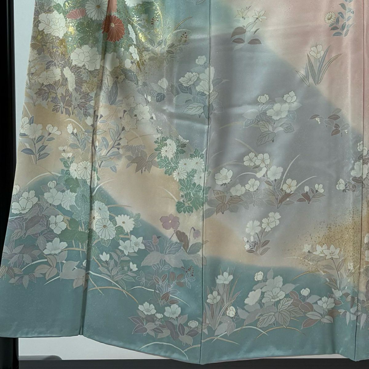 訪問服 身長153.5cm 袖長65cm M 雙層 櫻花 菊花花 金銀彩 漸層 粉紅 純蠶絲 優品級